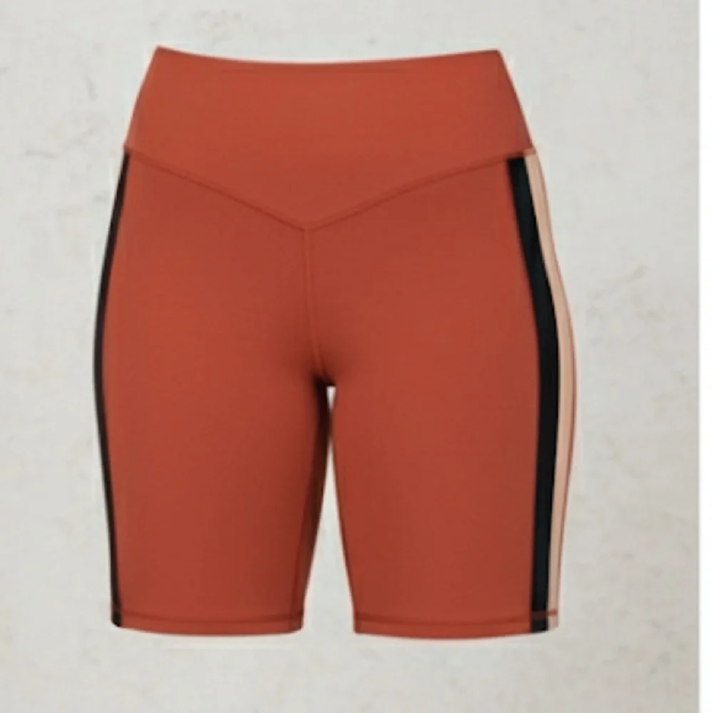 Mariia Burnt Orange Rust Active Crop Top tie front and Biker Shorts adult XS NWT